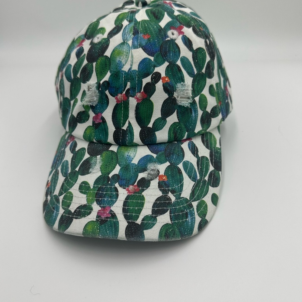 Lucky & Blessed Cactus Print Women's Cap - Green and White